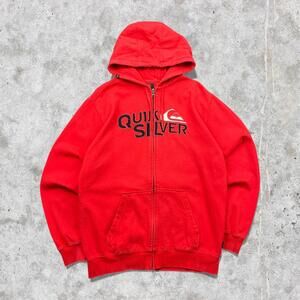 2012 Quiksilver Spellout Red Graphic Zip Up Hoodie